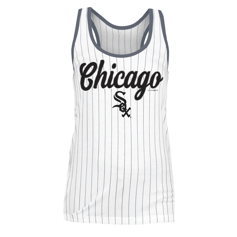 NEW ERA Chicago White Sox Pinstripe Chicago Script Logo Racer Back Women's Tank 3 NEW ERA Chicago White Sox Pinstripe Chicago Script Logo Racer Back Women's Tank