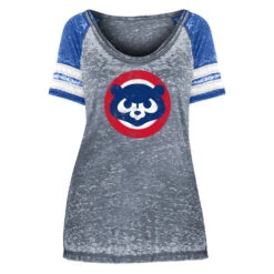 Chicago Cubs New Era Grey Mineral Wash Contrast Stripes Women's Shirt