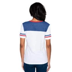 NEW ERA Chicago Cubs White Bi-Blend Striped V-Neck Women's T-Shirt -Hockey Store 1294398173056LIWIZIR29588AA00CHICUBBACKM