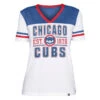 NEW ERA Chicago Cubs White Bi-Blend Striped V-Neck Women's T-Shirt -Hockey Store 1294398173056LIWIZIR29588AA00CHICUBFRONTF