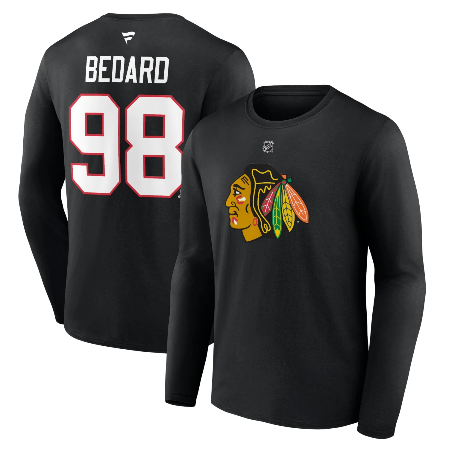 Fanatics Connor Bedard Chicago Blackhawks Men's Black Long Sleeve T-Shirt 3 Fanatics Connor Bedard Chicago Blackhawks Men's Black Long Sleeve T-Shirt
