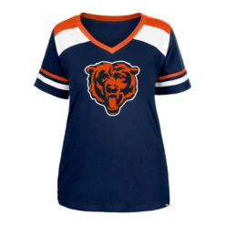 Chicago Bears Women's New Era Navy V-Neck Colorblock Tee