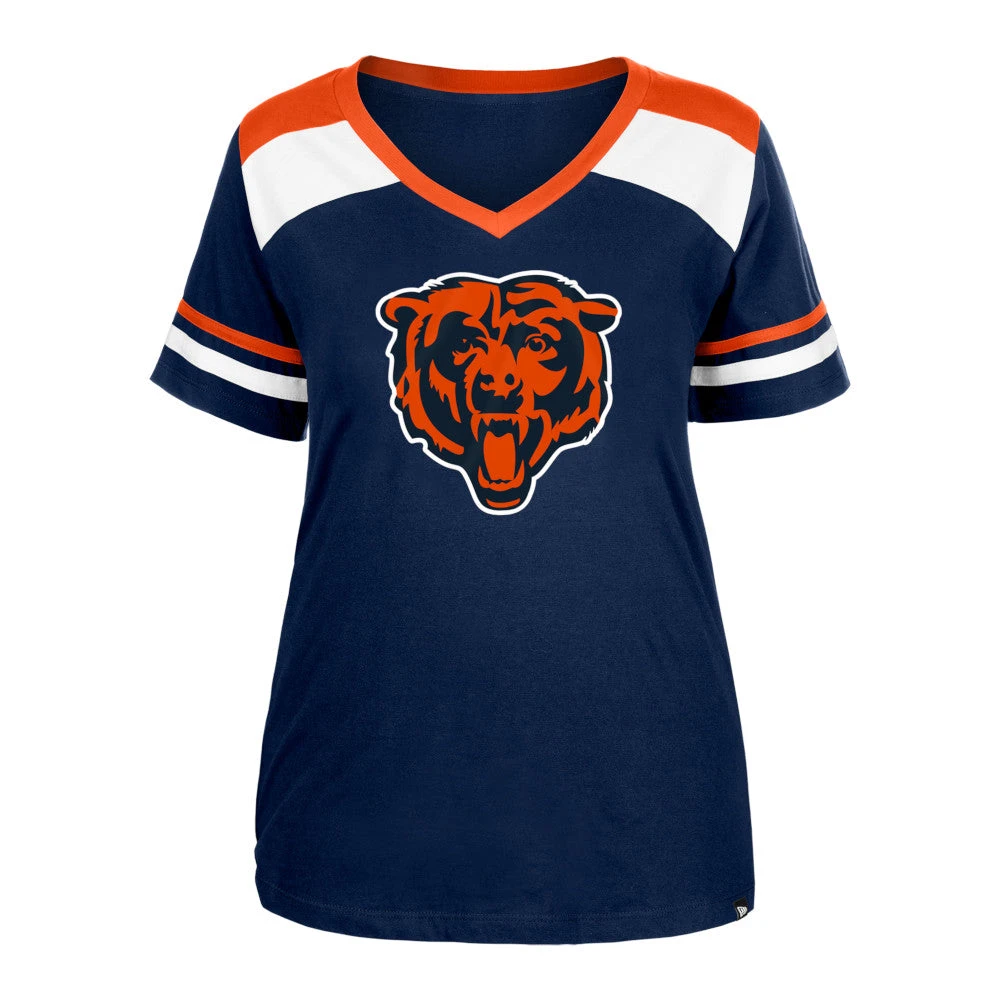 Chicago Bears Women's New Era Navy V-Neck Colorblock Tee 3 Chicago Bears Women's New Era Navy V-Neck Colorblock Tee