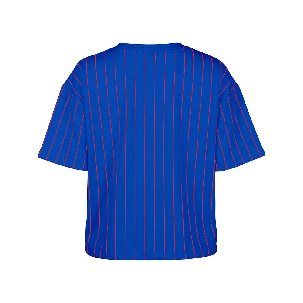 Chicago Cubs New Era Royal/Red Pinstripe Women's Crop Top Tee 4 Chicago Cubs New Era Royal/Red Pinstripe Women's Crop Top Tee - Image 2