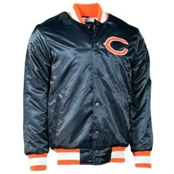 Chicago Bears Navy Striped Vintage Starter Jacket -Hockey Store BEMJ044 4