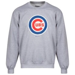 Chicago Cubs Men's Heather Grey Bullseye Logo Crew Neck Sweatshirt