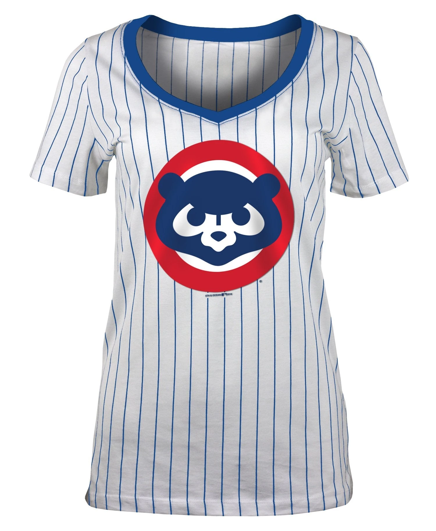 NEW ERA Chicago Cubs V-Neck Pinstripe 1984 Bear Women's T-Shirt 3 NEW ERA Chicago Cubs V-Neck Pinstripe 1984 Bear Women's T-Shirt