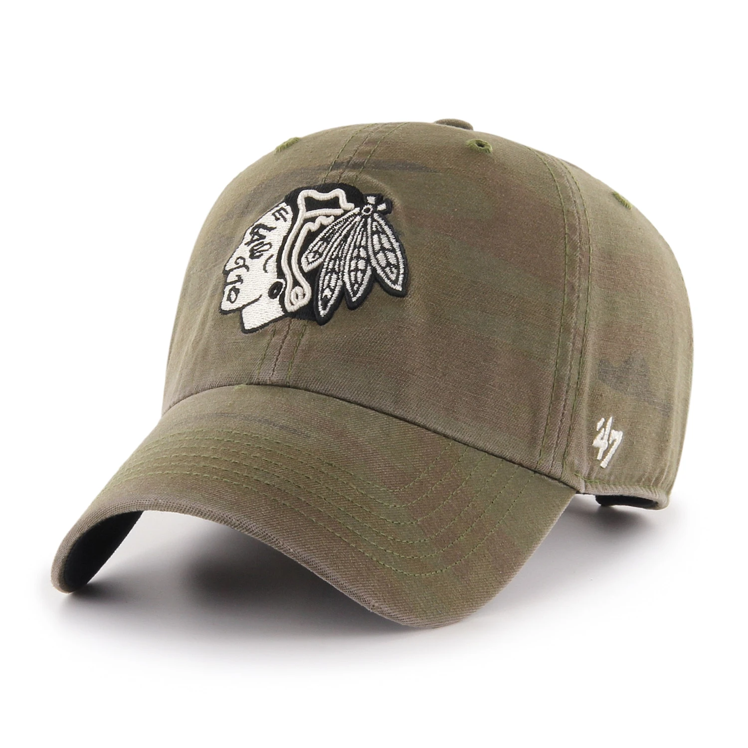 '47 BRAND Chicago Blackhawks Camo Olive Primary Logo Adjustable Hat 3 '47 BRAND Chicago Blackhawks Camo Olive Primary Logo Adjustable Hat