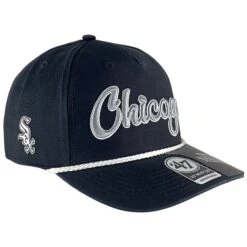 '47 BRAND Chicago White Sox Black Overhand Rope Script Snapback Hat