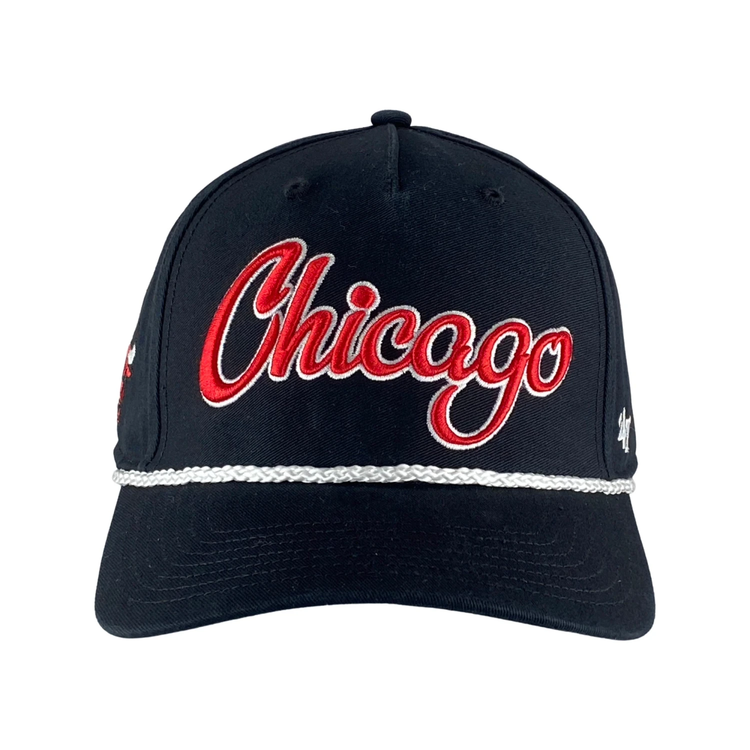 47 Chicago Bulls Black Overhand Rope Script Snapback Hat 5 47 Chicago Bulls Black Overhand Rope Script Snapback Hat - Image 3