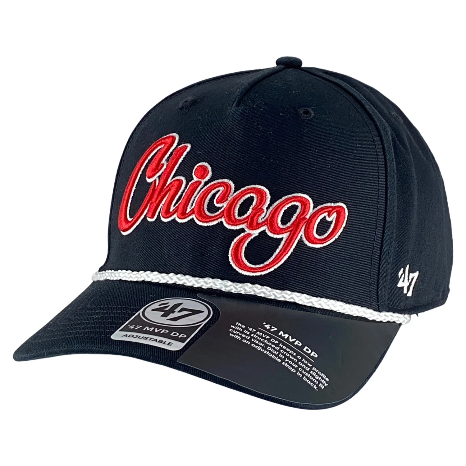 47 Chicago Bulls Black Overhand Rope Script Snapback Hat 4 47 Chicago Bulls Black Overhand Rope Script Snapback Hat - Image 2