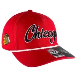'47 BRAND Chicago Blackhawks Red Overhand Rope Script Snapback Hat