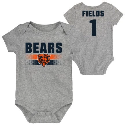 Justin Fields Chicago Bears Grey Baby Onesie 3 Justin Fields Chicago Bears Grey Baby Onesie