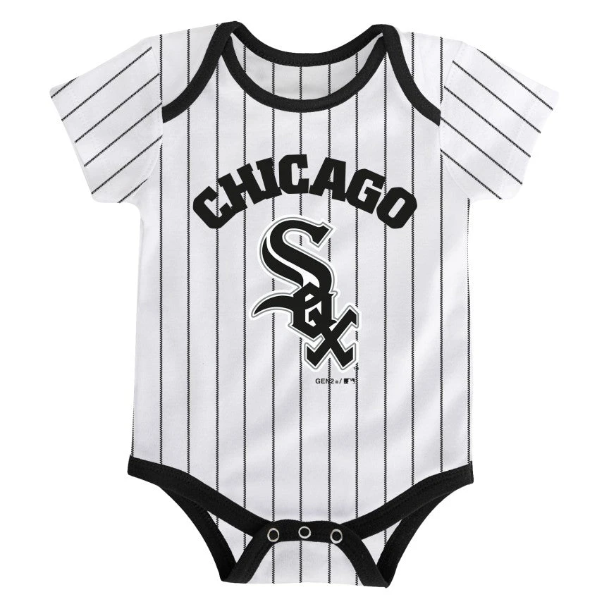 Chicago White Sox Pinstripe Current Logo "Chicago" Creeper Onesie 3 Chicago White Sox Pinstripe Current Logo "Chicago" Creeper Onesie