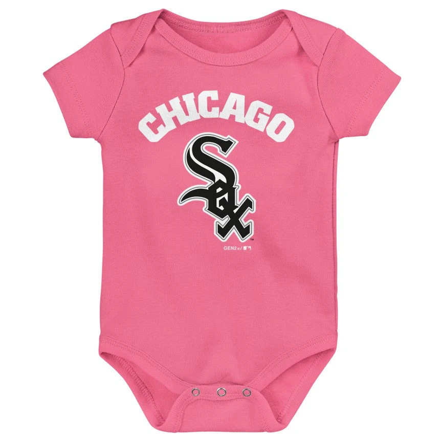 Chicago White Sox Pink Current Logo "Chicago" Creeper Onesie 3 Chicago White Sox Pink Current Logo "Chicago" Creeper Onesie
