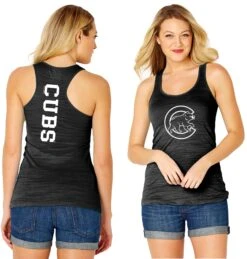 Chicago Cubs Woman's Black Crawl Bear Logo Tank-Top