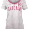 NEW ERA Chicago Cubs Pink Pinstripe V-Neck Women's T-Shirt -Hockey Store PinkPinstripe