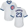 Fanatics Ryne Sandberg Chicago Cubs Cooperstown White Pinstripe V-Neck Home Men's Jersey 1 Fanatics Ryne Sandberg Chicago Cubs Cooperstown White Pinstripe V-Neck Home Men's Jersey -Hockey Store Sandberg 23 Cooperstown White Vneck front and back