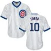 Fanatics Ron Santo Chicago Cubs Cooperstown White Pinstripe V-Neck Home Men's Jersey 1 Fanatics Ron Santo Chicago Cubs Cooperstown White Pinstripe V-Neck Home Men's Jersey -Hockey Store Santo 10 Cooperstown White Vneck front and back