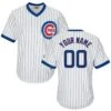 Fanatics Custom Chicago Cubs Cooperstown White Pinstripe V-Neck Home Men's Jersey -Hockey Store Your Name 00 Cooperstown White Vneck front and back