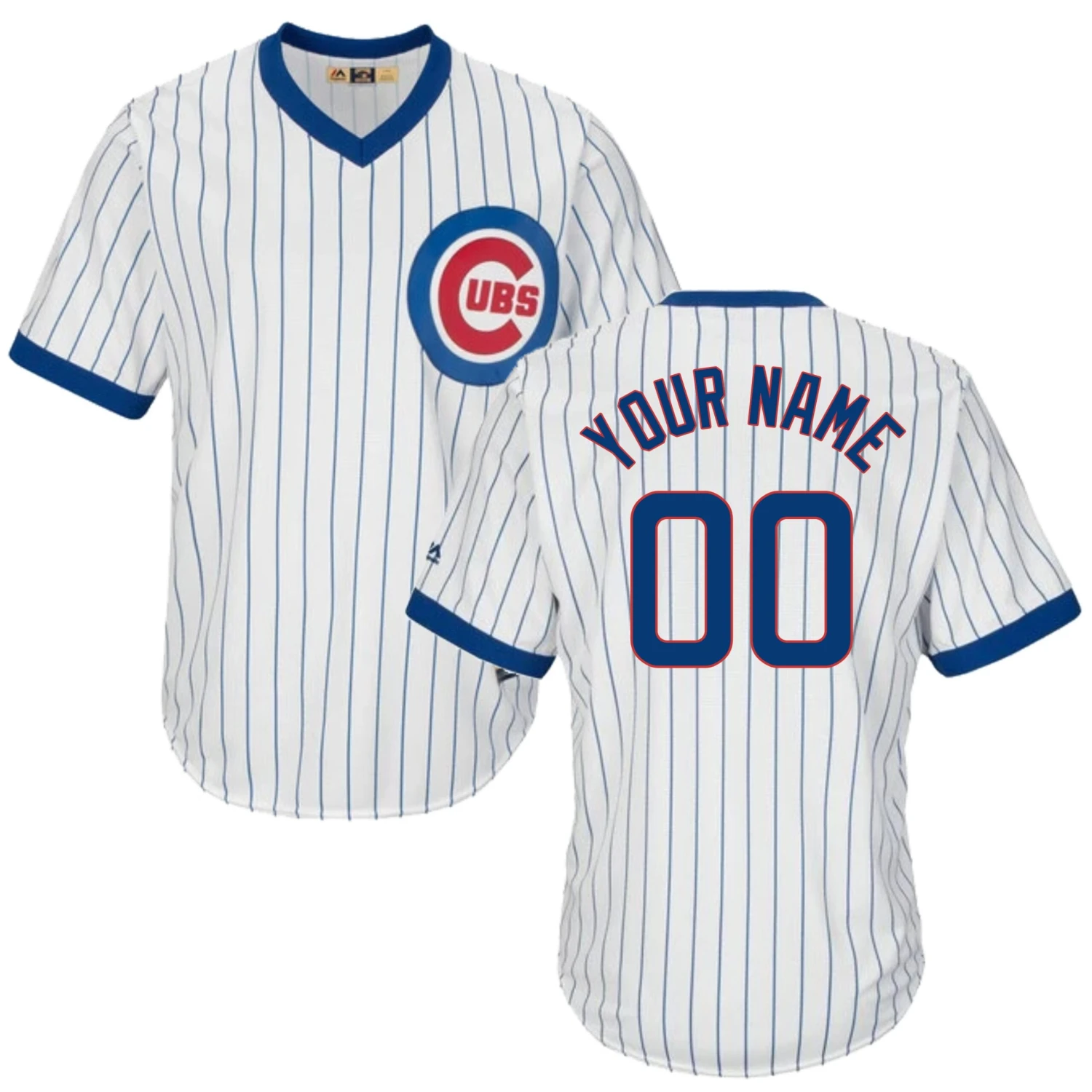 Fanatics Custom Chicago Cubs Cooperstown White Pinstripe V-Neck Home Men's Jersey 3 Fanatics Custom Chicago Cubs Cooperstown White Pinstripe V-Neck Home Men's Jersey