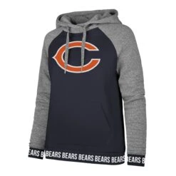 Chicago Bears Women's Navy And Gray Streaky Stitched And Printed Logo Striped Sleeves Hoodie