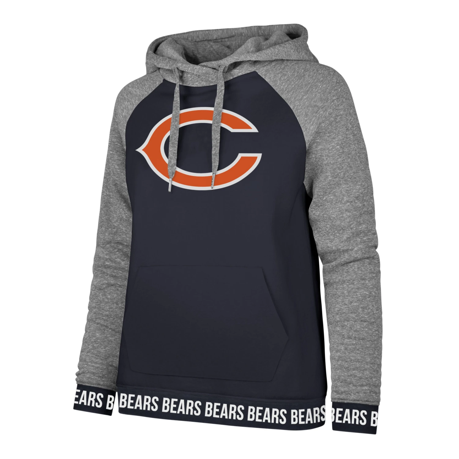 Chicago Bears Women's Navy And Gray Streaky Stitched And Printed Logo Striped Sleeves Hoodie 3 Chicago Bears Women's Navy And Gray Streaky Stitched And Printed Logo Striped Sleeves Hoodie
