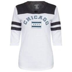 Chicago Women's White And Navy Chicago Flag 3/4 Sleeve Tee
