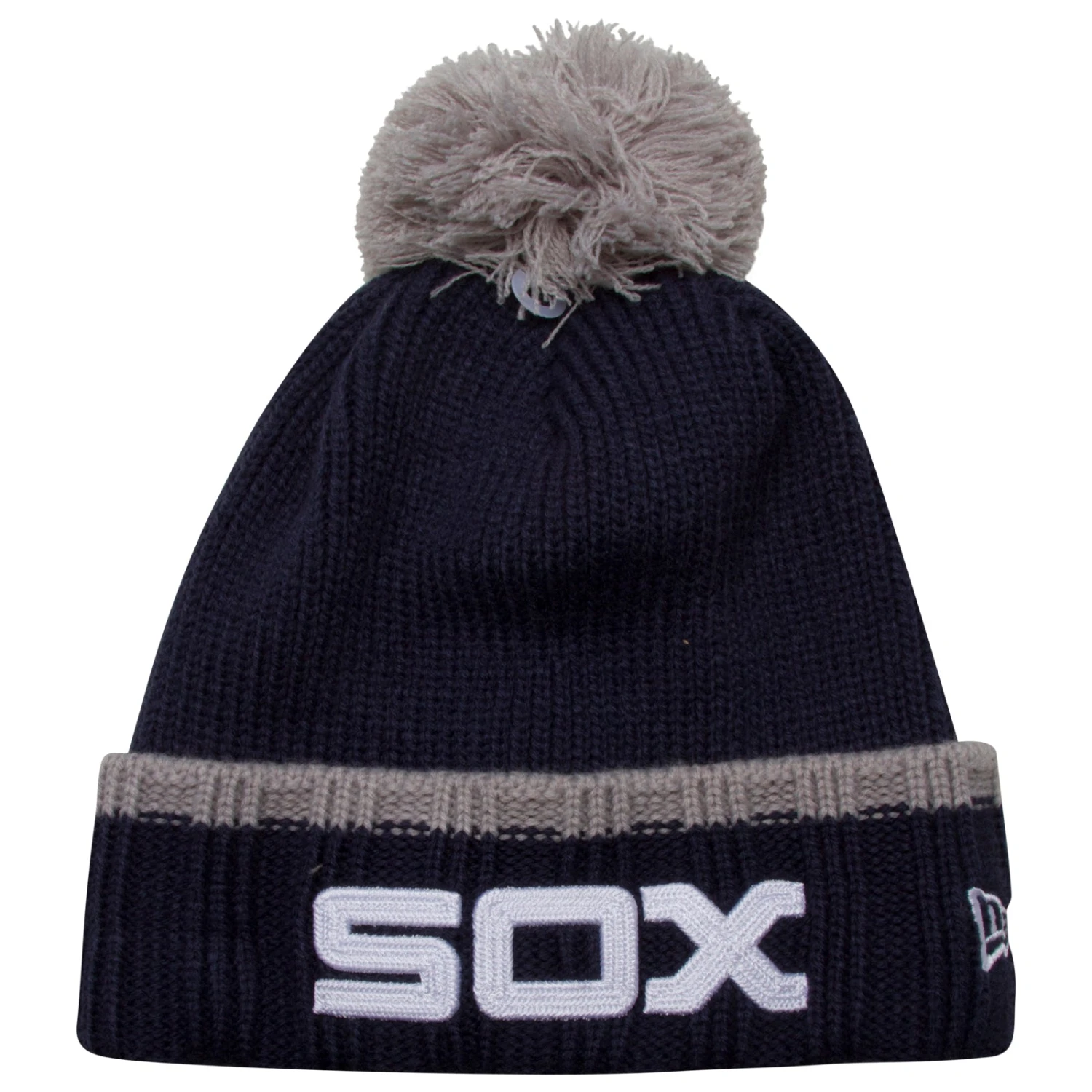 Chicago White Sox Navy And Grey Thick-Stitched Horizontal "Sox" Logo Team Pom Knit Hat 3 Chicago White Sox Navy And Grey Thick-Stitched Horizontal "Sox" Logo Team Pom Knit Hat