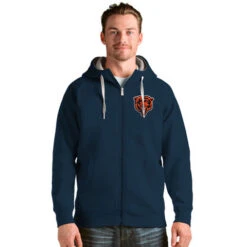 Chicago Bears Navy Full Zip Up "Bearhead" Victory Hooded Sweatshirt