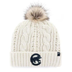 Chicago Cubs Women's White Crawl Bear Knit With Faux Fur Pom