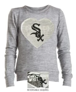 Chicago White Sox Youth Grey Space Dye Knit Pullover W/ Current Logo Sequin Art
