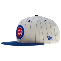 Chicago Cubs White And Royal Pinstripe Bullseye Logo And W Flag Snapback Hat