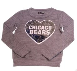 Chicago Bears Youth Grey Storm Heart Flip Crew Long Sleeve Tee