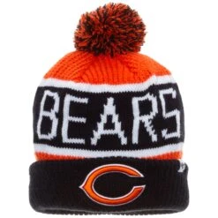 Chicago Bears Orange, Navy, And White "Chicago Bears" Wordmark Knit Pom Hat