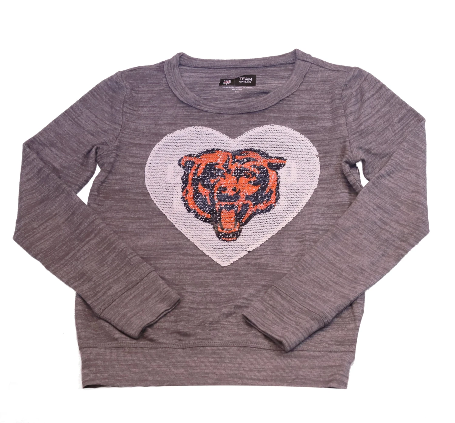 Chicago Bears Youth Grey Storm Heart Flip Crew Long Sleeve Tee 4 Chicago Bears Youth Grey Storm Heart Flip Crew Long Sleeve Tee - Image 2