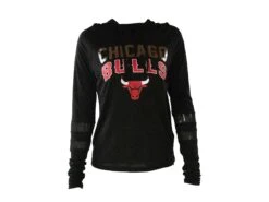 Chicago Bulls Women'sBlack Slub Jersey Pullover Hood W/ Mesh