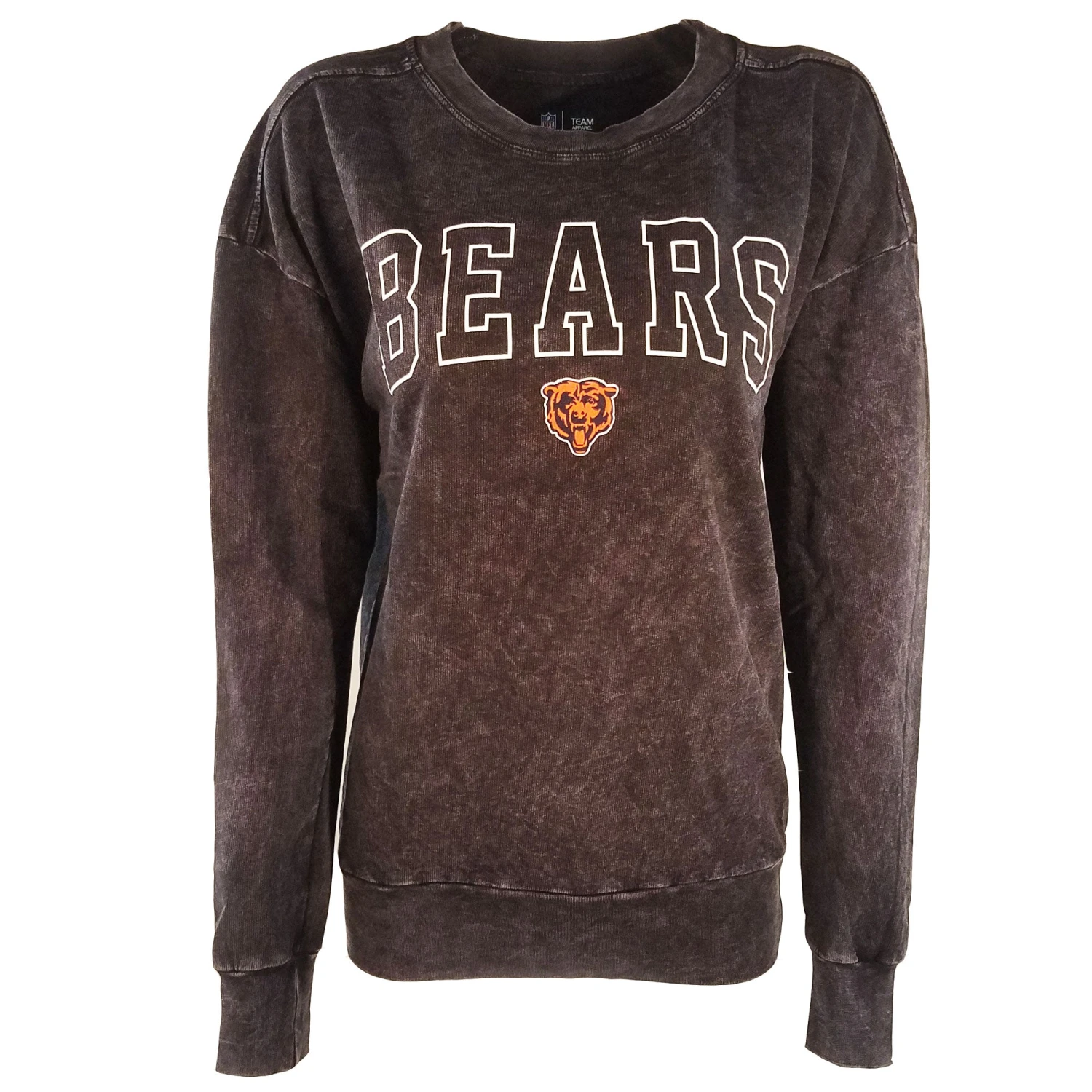 Chicago Bears Women's Black Mineral Wash W/ Bear Head Pullover Crew 3 Chicago Bears Women's Black Mineral Wash W/ Bear Head Pullover Crew