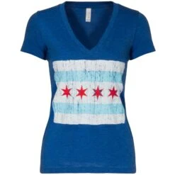 Chicago Women's Royal Distressed Flag Triblend V-Neck Tee