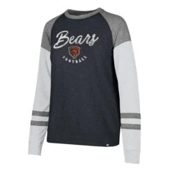 Chicago Bears Women's Navy/Cinderblock Legacy Match Tri-blend Striped Long Sleeve