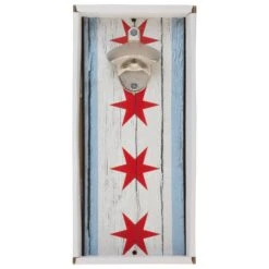 Chicago Flag Bottle Opener Wooden Sign