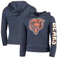 Chicago Bears Girls Navy Tri-Blend Jersey Pullover W/ Bear Face
