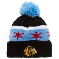 Chicago Blackhawks Youth Black Chicago Flag Cuffed Knit